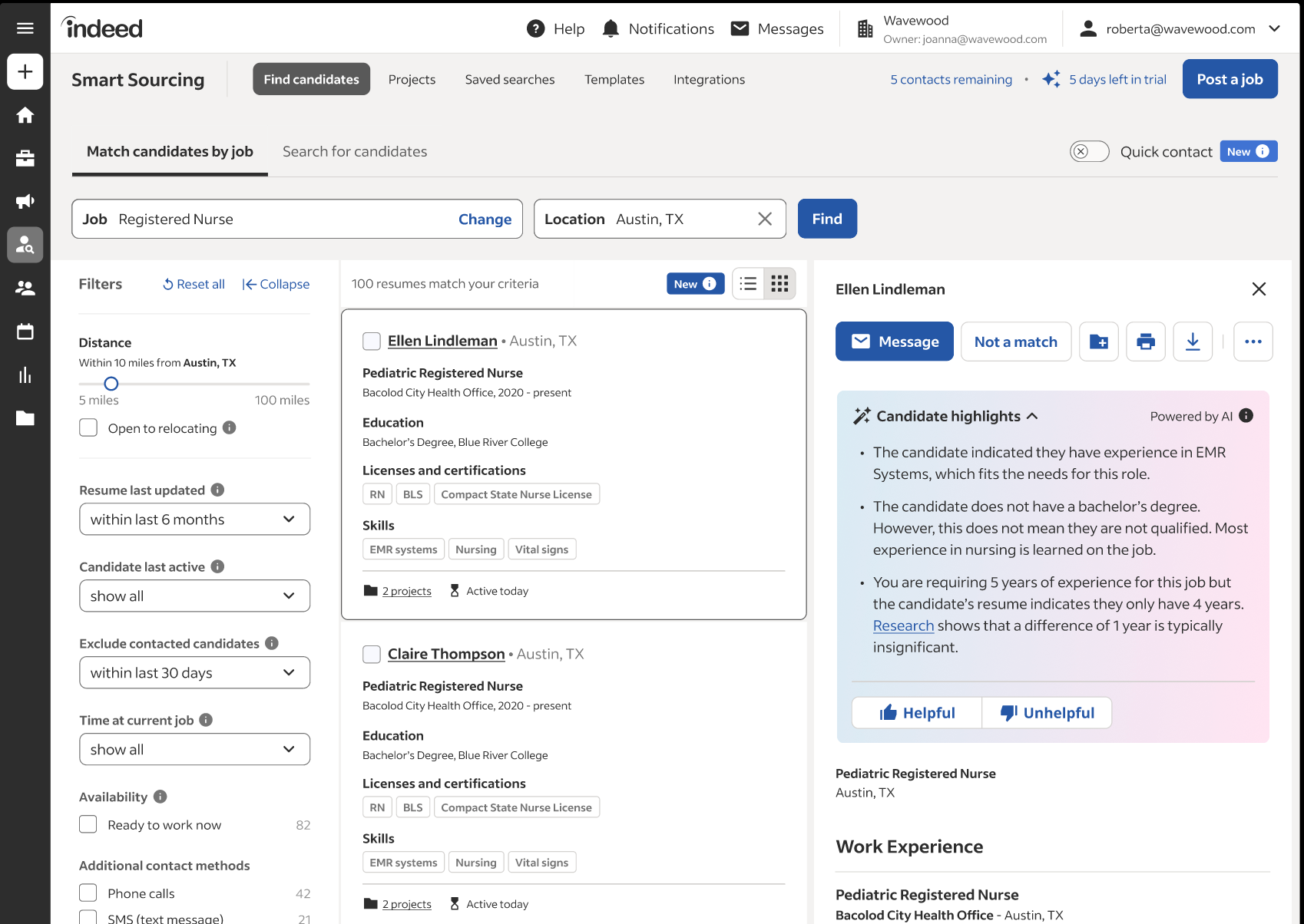 Smart Sourcingの中の「Matched Candidates」機能の画面。